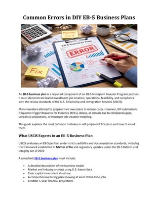 Sbp Checklist Common Errors in DIY EB-5 Business Plans | PDF