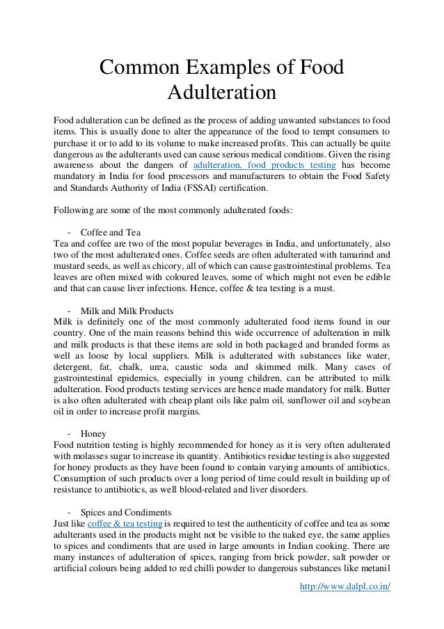 Common examples of food adulteration