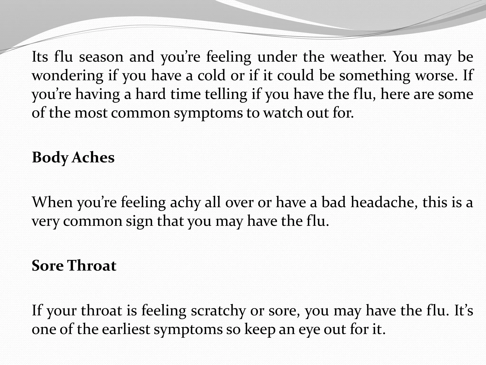 Common Flu Symptoms PPT