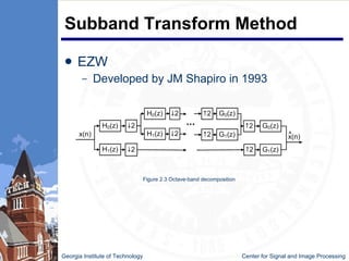 Subband Transform Method EZW Developed by JM Shapiro in 1993  Georgia Institute of Technology   Center for Signal and Image Processing Figure 2.3 Octave-band decomposition 