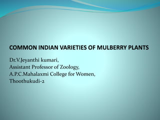 Dr.V.Jeyanthi kumari,
Assistant Professor of Zoology,
A.P.C.Mahalaxmi College for Women,
Thoothukudi-2
 