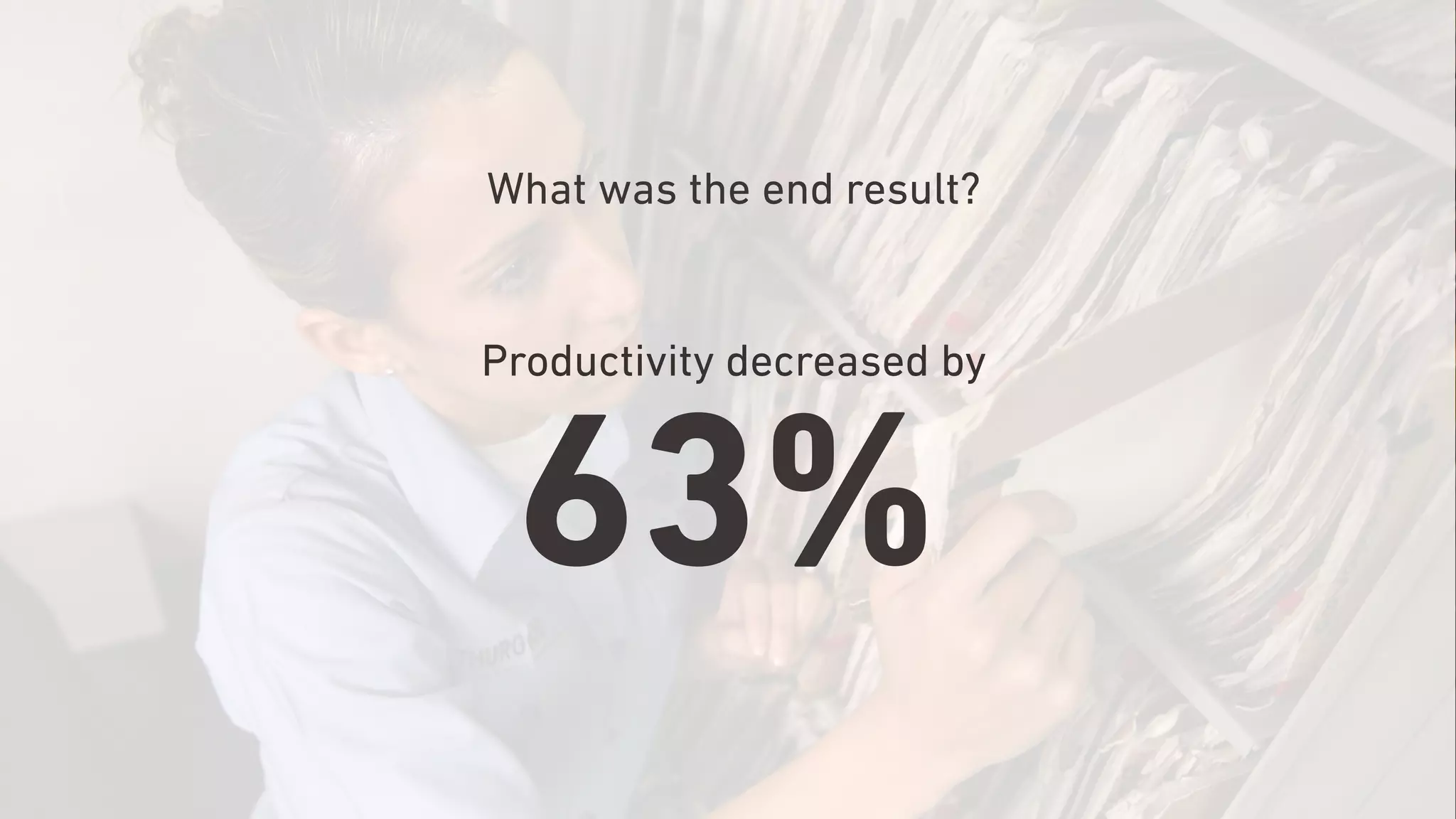What was the end result?
63%
Productivity decreased by
 