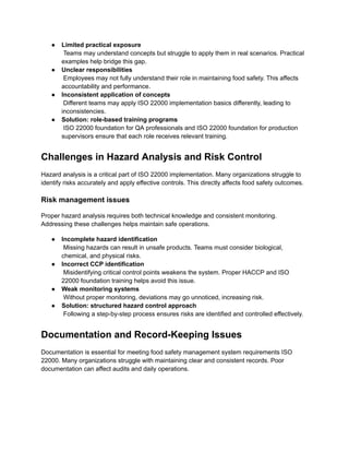 Safety Inconsistent Implementation ISO 22000 Implementation Challenges and Solutions Guide | PDF