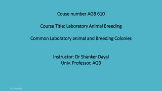 Couse number AGB 610
Course Title: Laboratory Animal Breeding
Common Laboratory animal and Breeding Colonies
Instructor: Dr Shanker Dayal
Univ. Professor, AGB
 