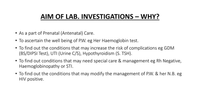 Common Lab Investigations in pregnancy with reference to Anaemia ...