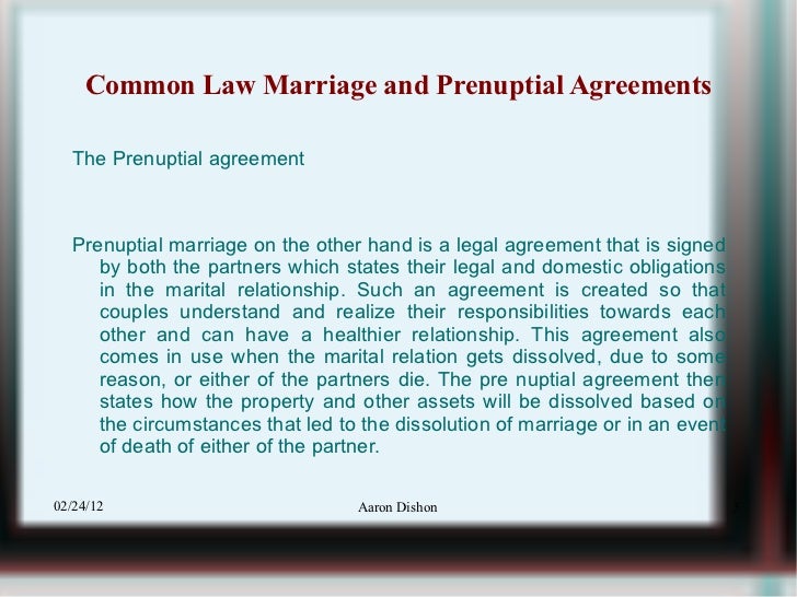 Common law marriage and prenuptial agreements 29