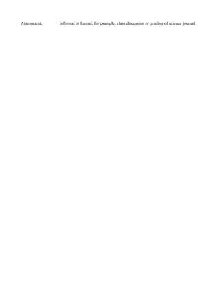 Assessment:

Informal or formal, for example, class discussion or grading of science journal

 