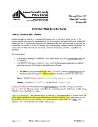 Commonly used excel formulas | PDF