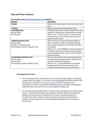 Commonly used excel formulas | PDF