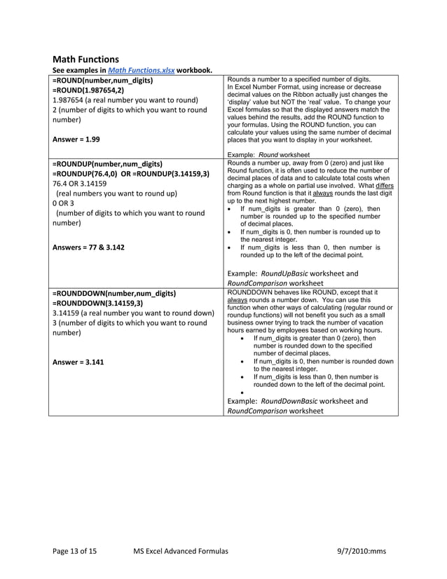 Commonly used excel formulas pdf