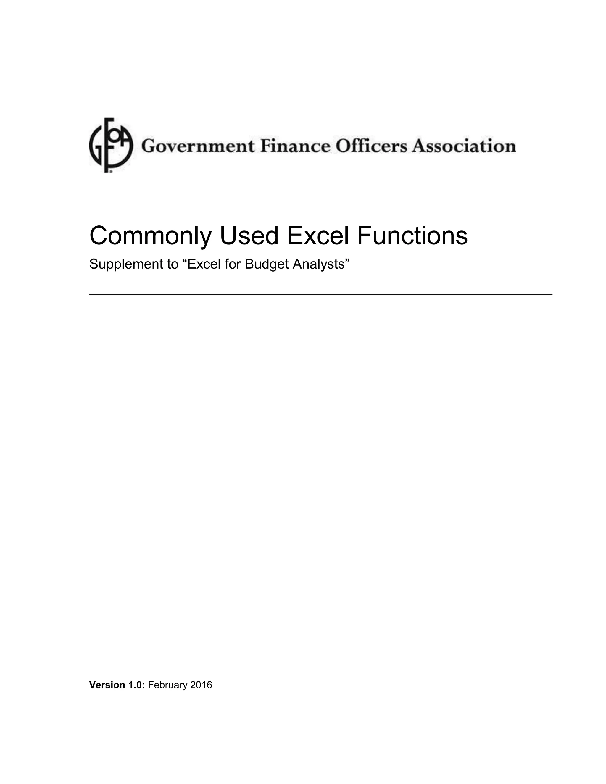 Commonly Used Excel Functions