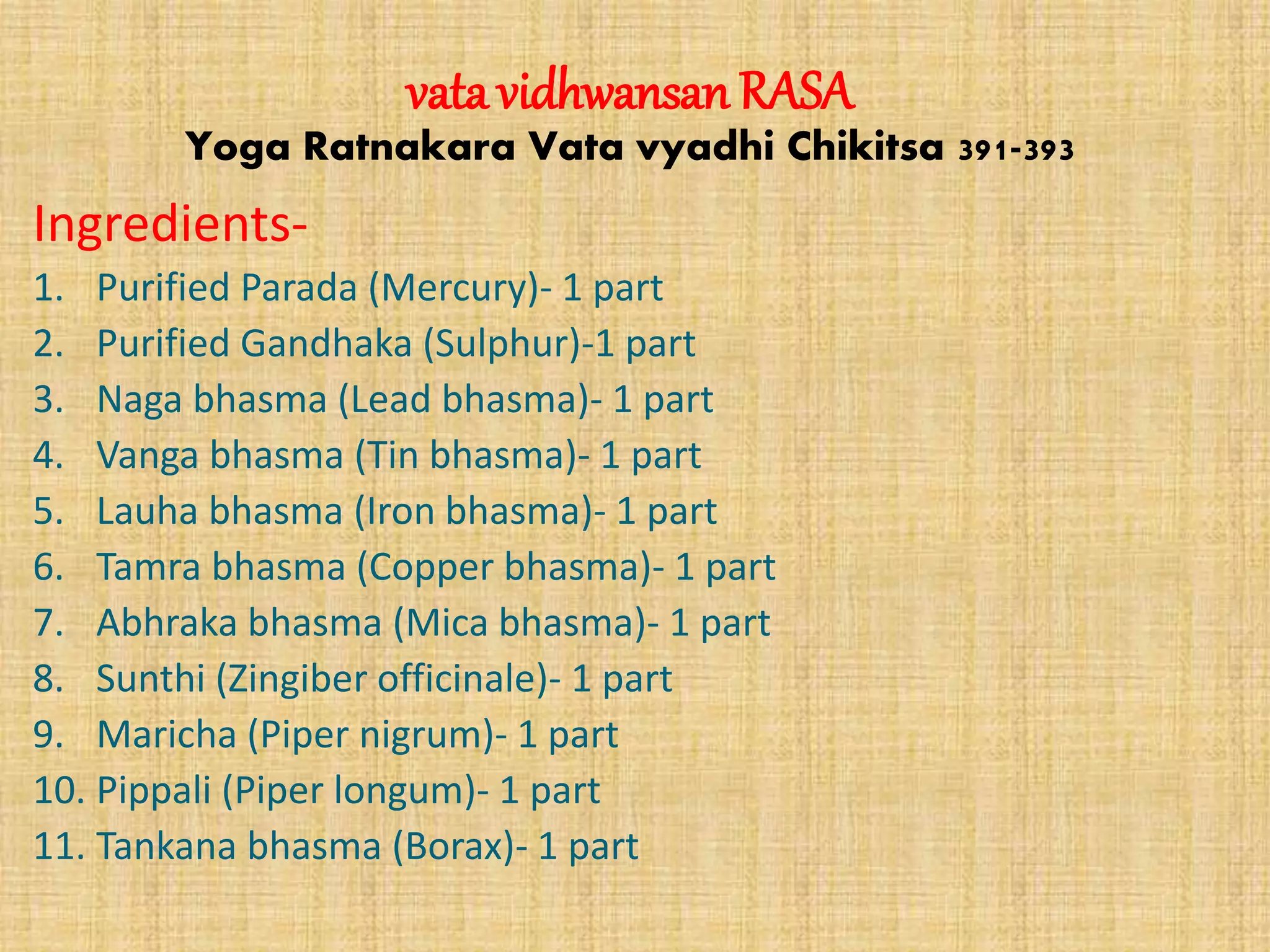 Commonly used rasa aushadhi in vata vyadhi | PPTX