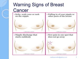 Warning Signs of Breast
Cancer
5mathewvmaths@yahoo.co.in
 