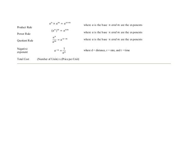 COMMON MATH FORMULAS