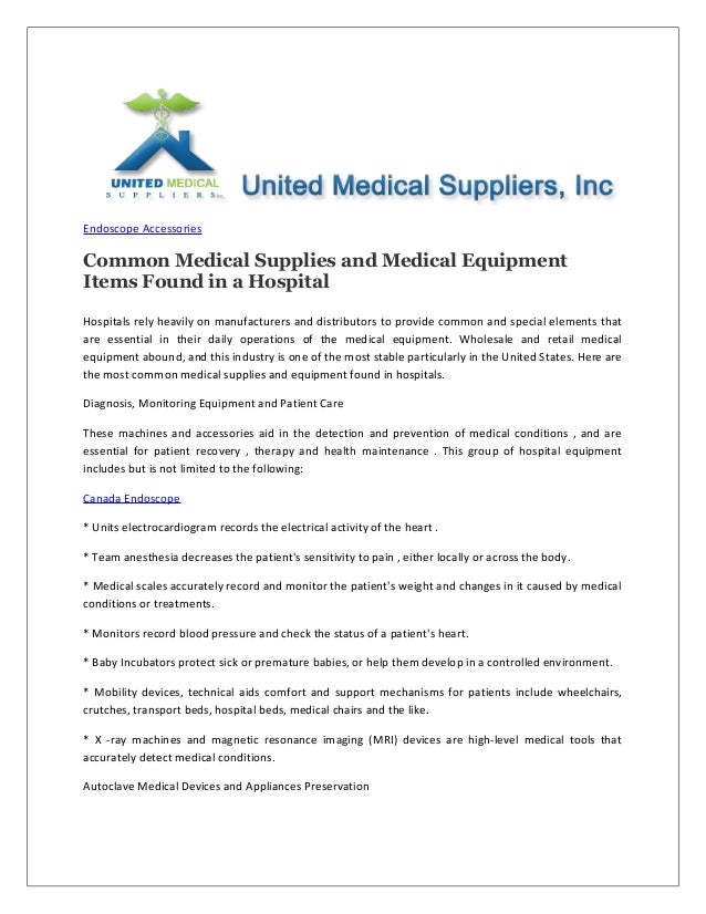 Common Medical Supplies And Medical Equipment Items Found In A Hospit Common Medical Supplies And Medical Equipment Items Found In A Hospit