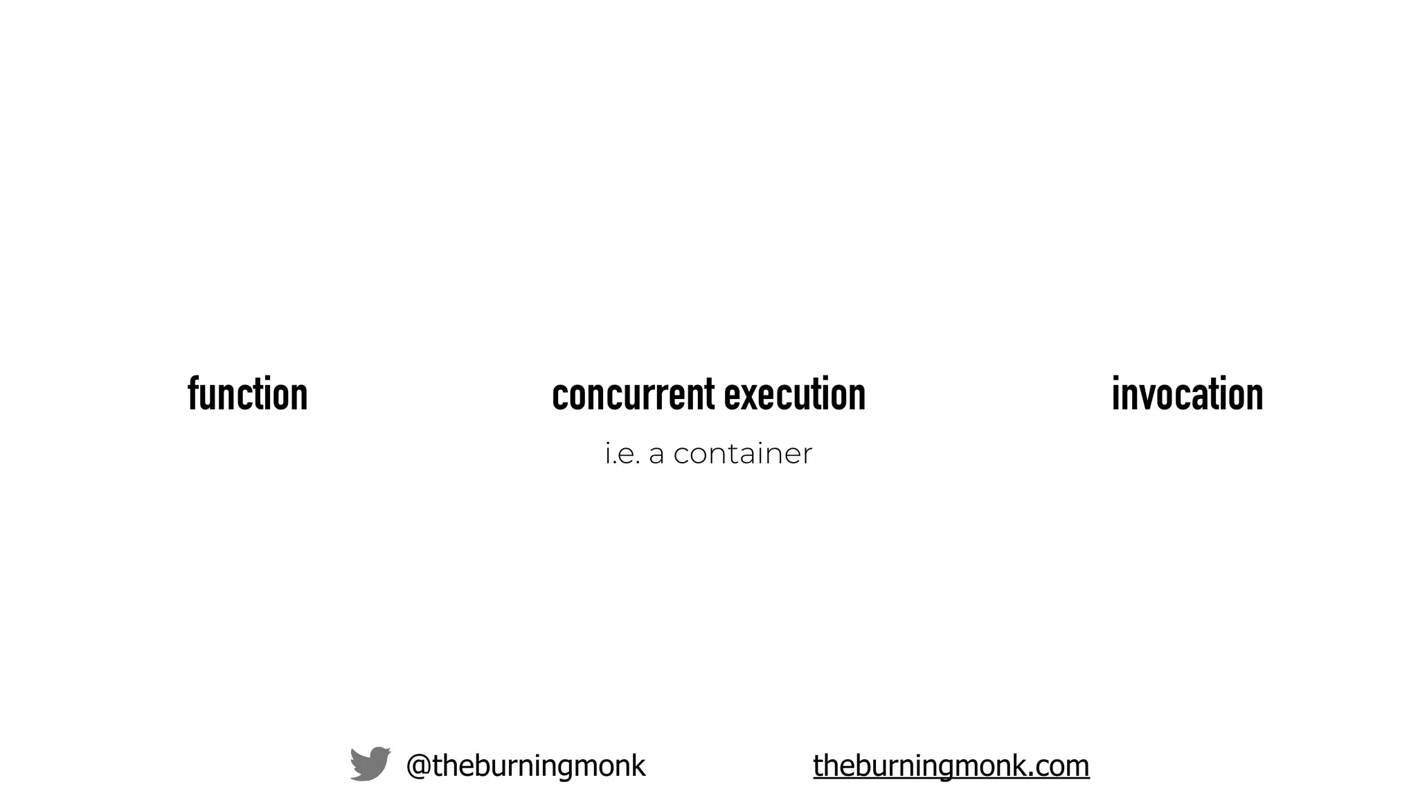 @theburningmonk theburningmonk.com
function invocationconcurrent execution
i.e. a container
 