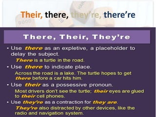 lay (lay, laid, laid, laying, lays) and lie
(lie, lay, lain, lying, lies)
lose and loose
Past and Passed
practice and practise
site, sight, site
than and then
warrantee and warranty
you’re and your

 
