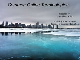 Common Online Terminologies
Prepared by:
Jason Alfred A. Silo
University of Santo Tomas
Bachelor in Secondary Education

 