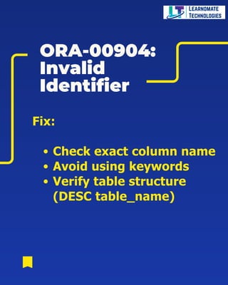 top most important Common ORA-Error oracle DBA | PDF