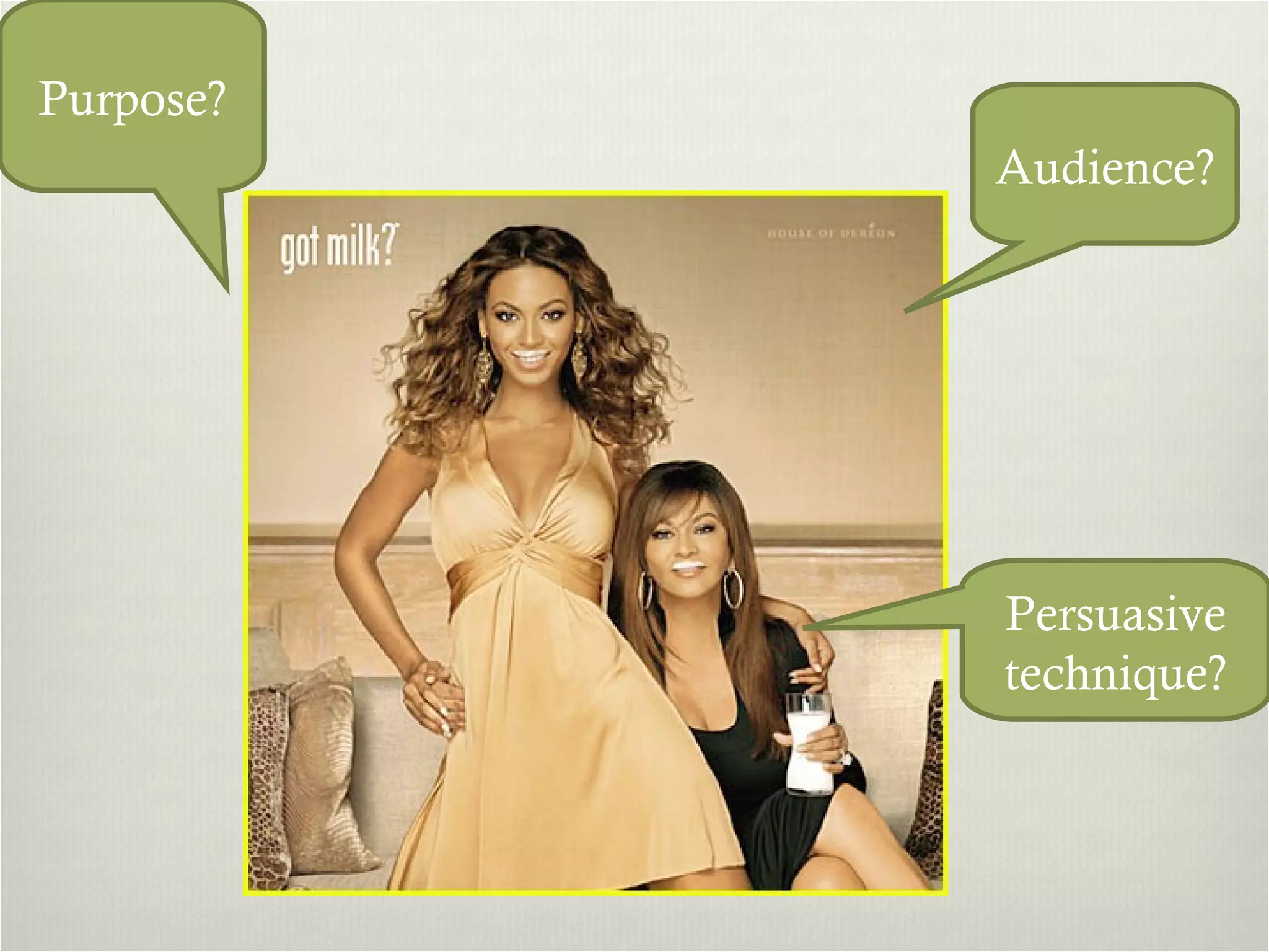 Persuasive technique? Purpose? Audience? 