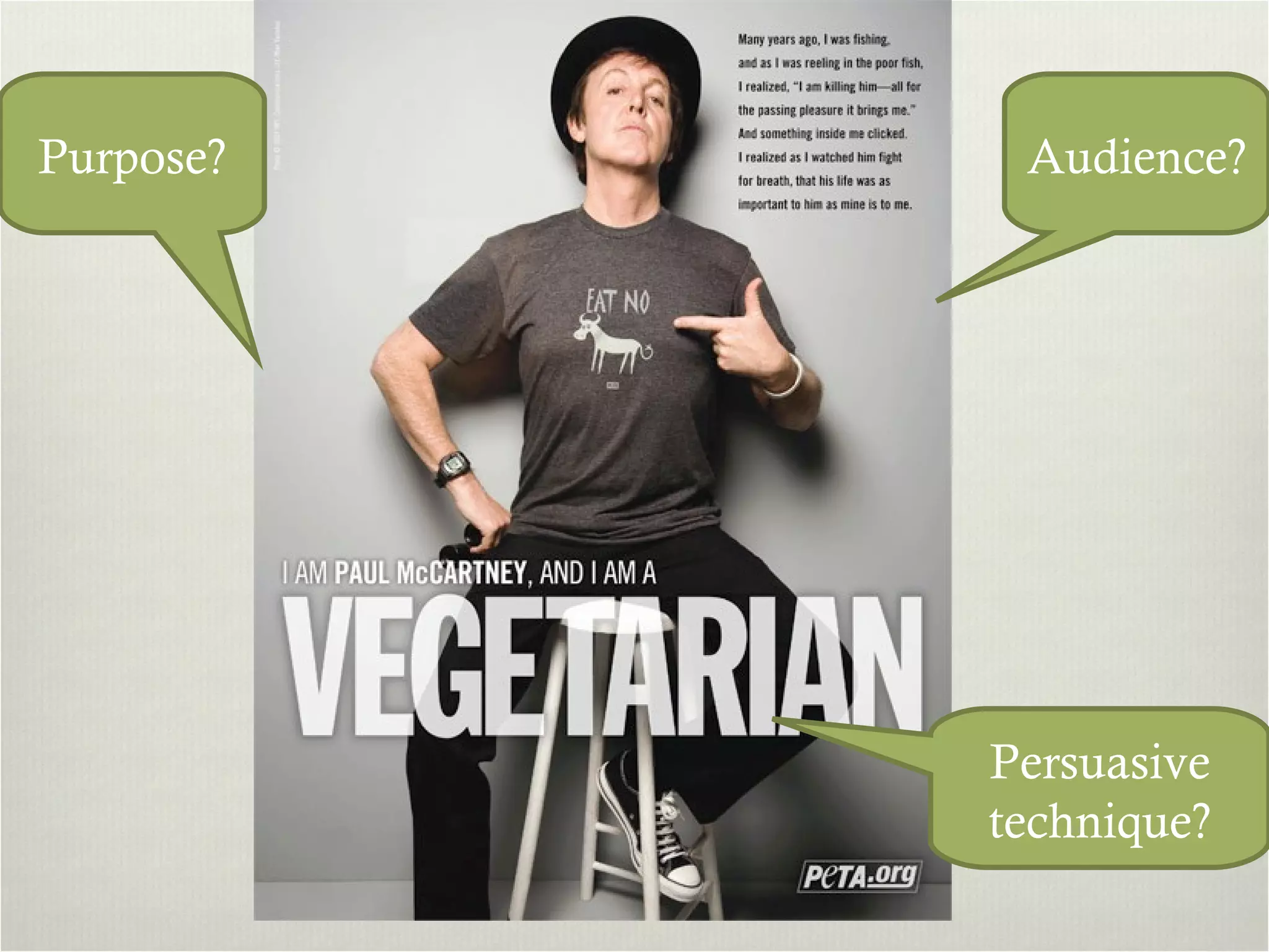 Purpose? Audience? Persuasive technique? 