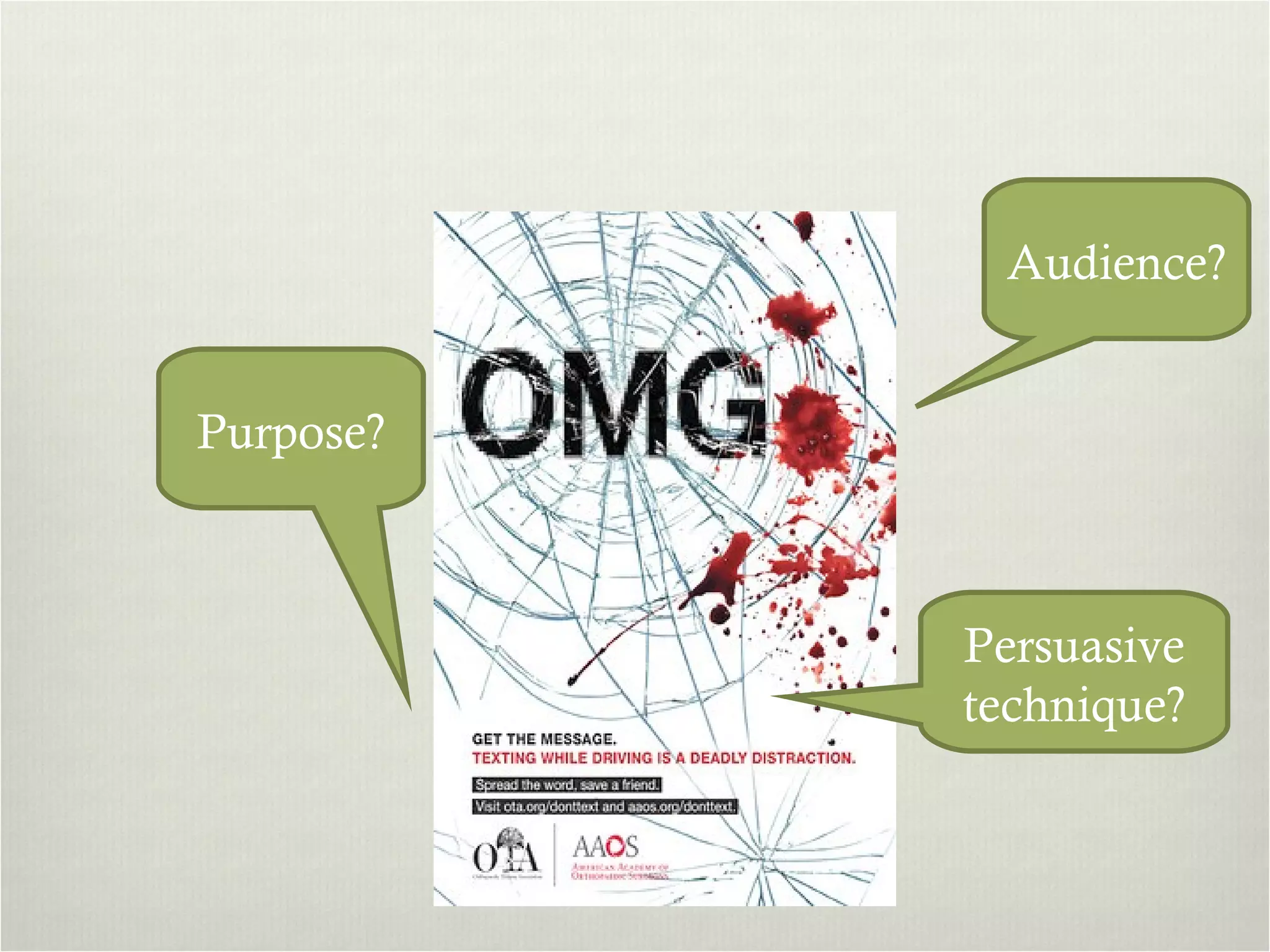 Audience? Persuasive technique? Purpose? 