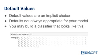 ● Default values are an implicit choice
● Defaults not always appropriate for your model
● You may build a classifier that looks like this:
Default Values
 