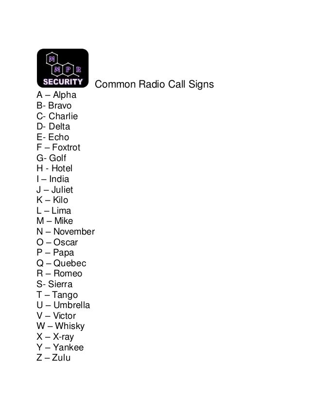 Common Security Guard Police Call Signs Common Security Guard Police Call Signs