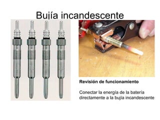 Bujía incandescente
Revisión de funcionamiento
Conectar la energía de la batería
directamente a la bujía incandescente
 