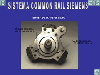 BOMBA DE TRANSFERENCIA SISTEMA COMMON RAIL SIEMENS SALIDA DE BAJA HACIA  LOS PISTONES DE ALTA SALIDA DE BAJA HACIA  LOS PISTONES DE ALTA 