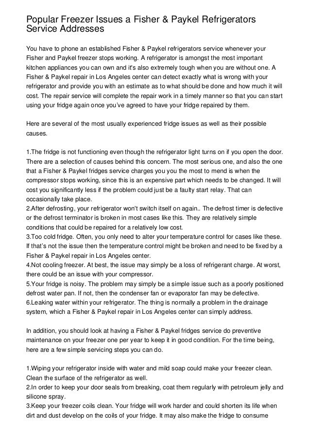Popular Freezer Issues A Fisher Paykel Refrigerators Service Addres