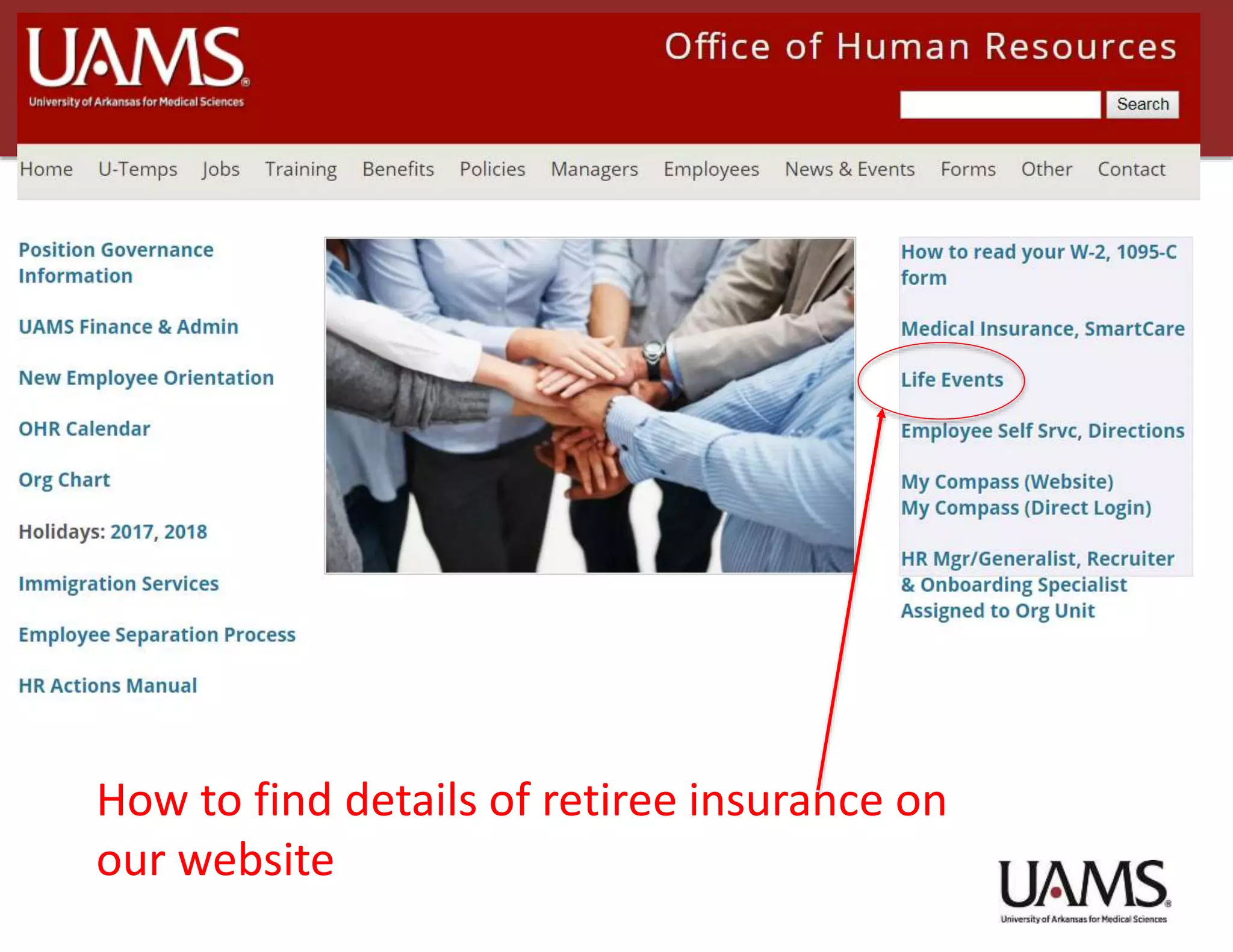 How to find details of retiree insurance on
our website
 