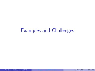 Examples and Challenges
Apachecon North America 2015 Programming Math in Java April 14, 2015 12 / 48
 