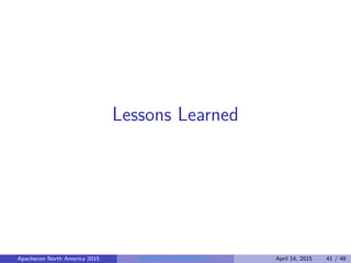 Lessons Learned
Apachecon North America 2015 Programming Math in Java April 14, 2015 41 / 48
 