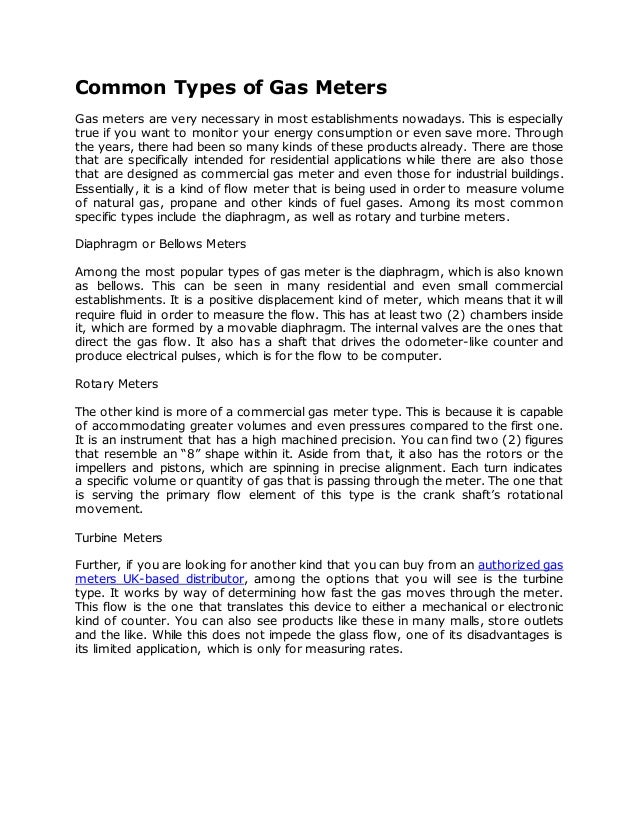 Common types of gas meters