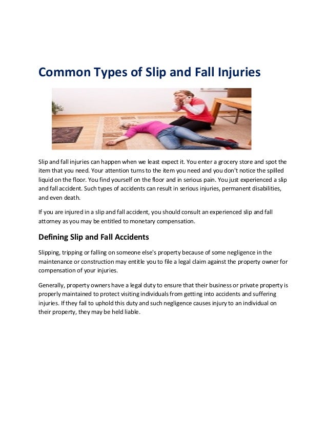 Common types of slip and fall injuries