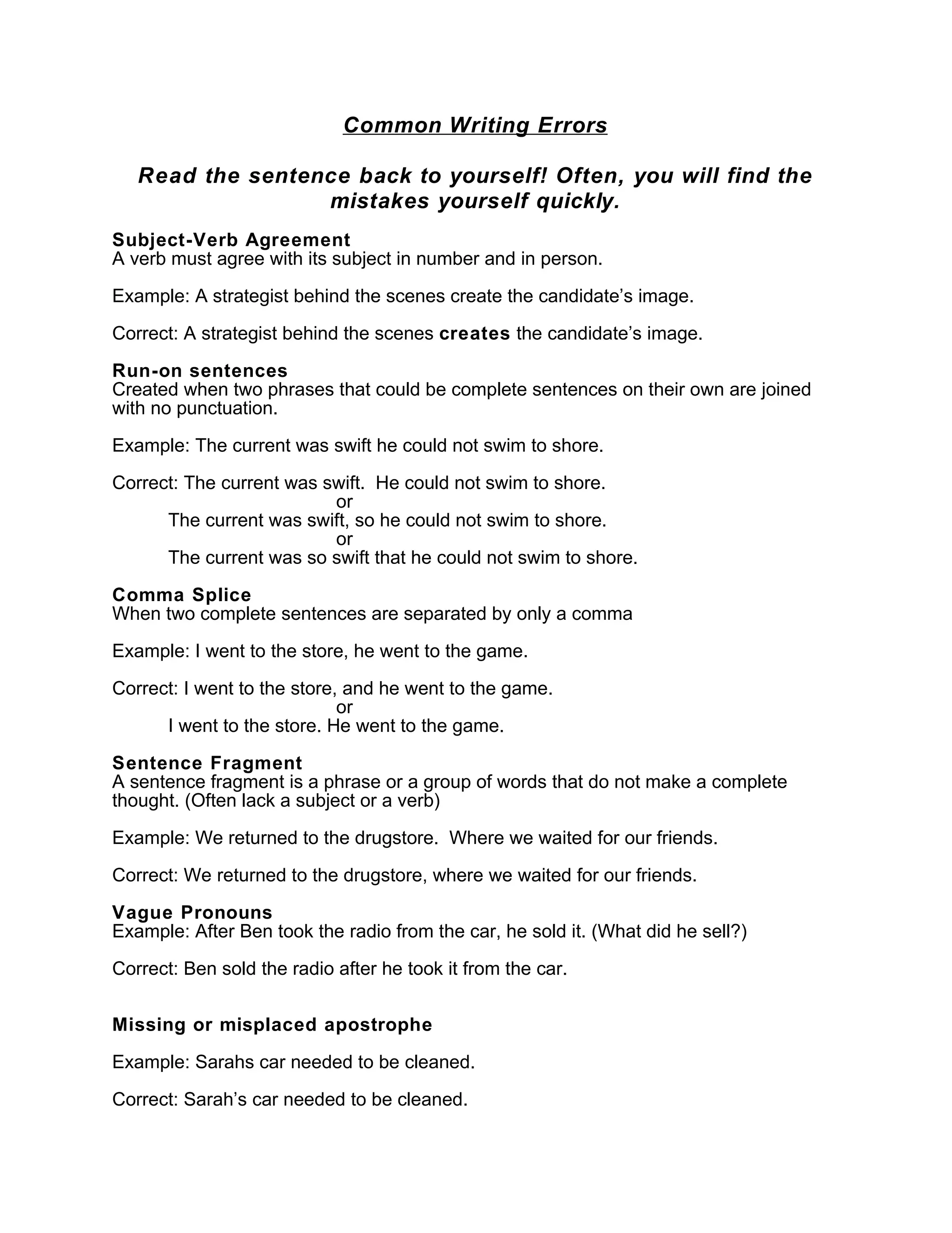 Common writing errors