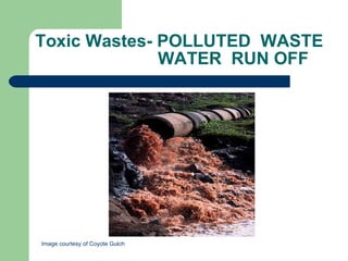 Toxic Wastes- POLLUTED  WASTE    WATER  RUN OFF Image courtesy of Coyote Gulch 