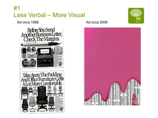 #1 Less Verbal – More Visual Ad circa 1988 Ad circa 2009 