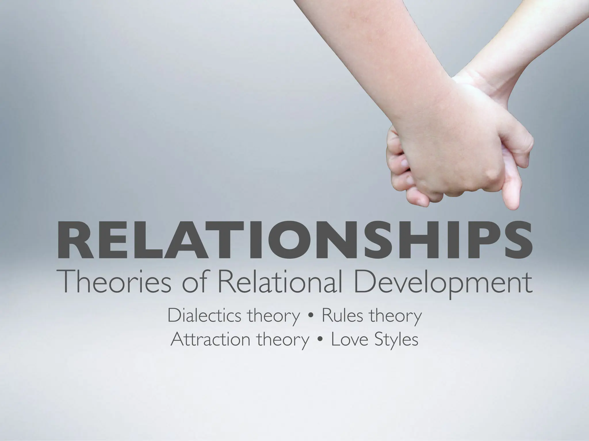 RELATIONSHIPS
Theories of Relational Development
Dialectics theory • Rules theory
Attraction theory • Love Styles
 