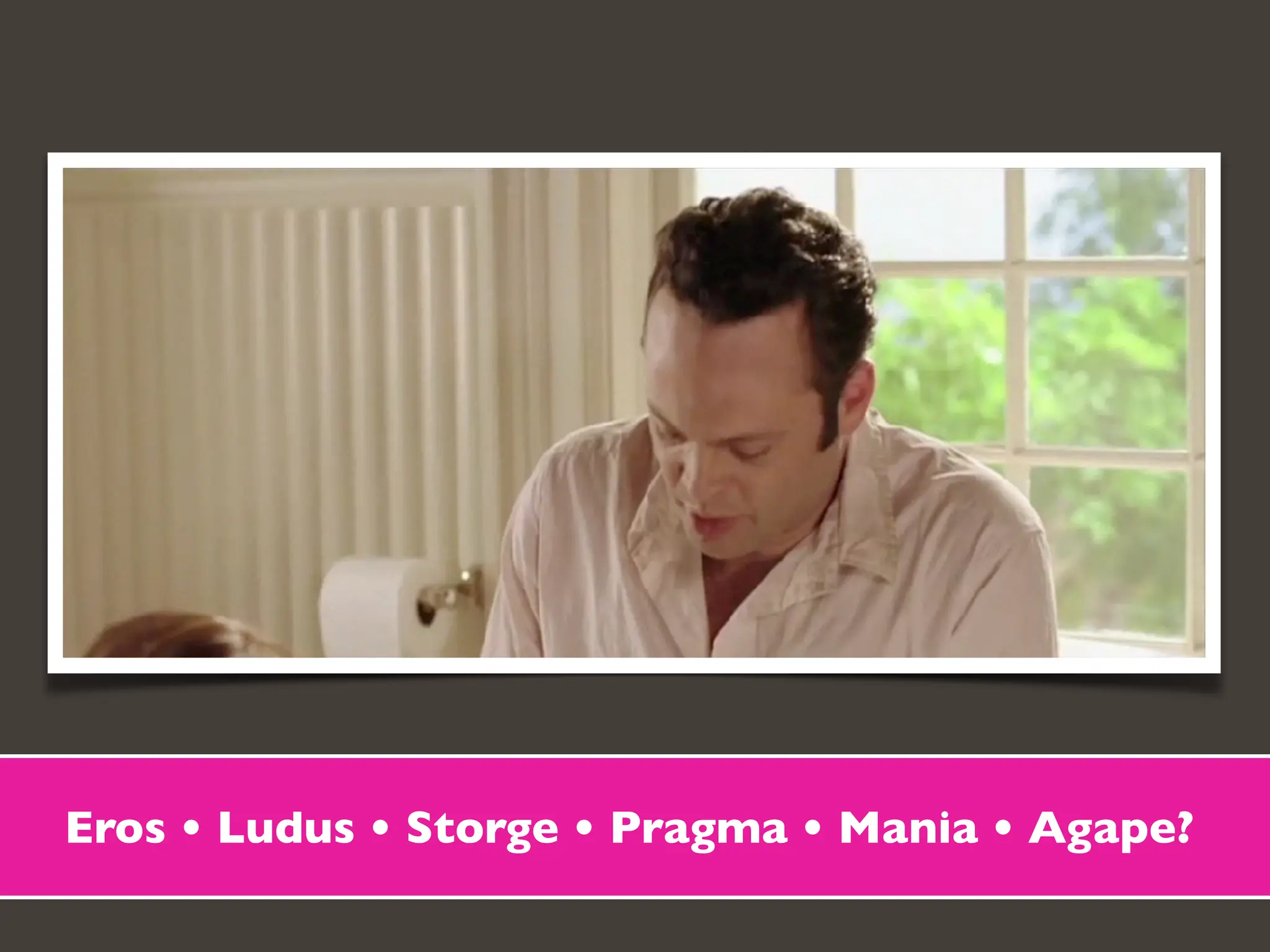 Eros • Ludus • Storge • Pragma • Mania • Agape?
 