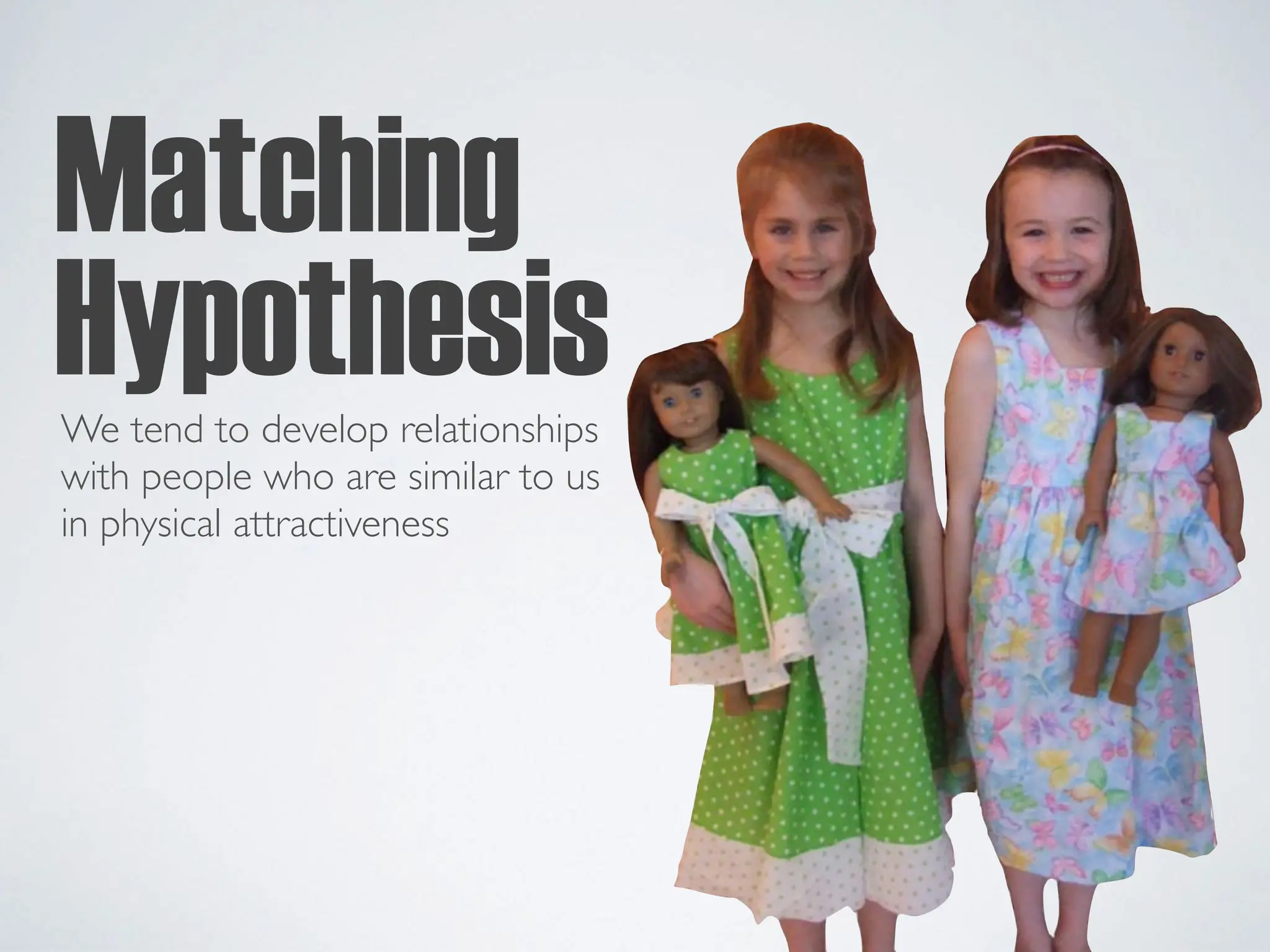 Matching
Hypothesis
We tend to develop relationships
with people who are similar to us
in physical attractiveness
 