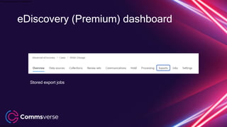 This presentation is confidential.
Classified as Confidential
eDiscovery (Premium) dashboard
Stored export jobs
 