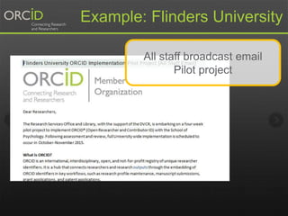 All staff broadcast email
Pilot project
Example: Flinders University
 