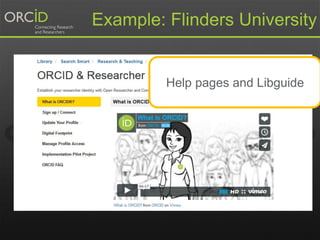 Help pages and Libguide
Example: Flinders University
 
