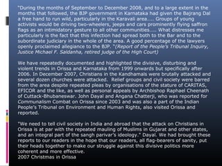“During the months of September to December 2008, and to a large extent in the
months that followed, the BJP government in...