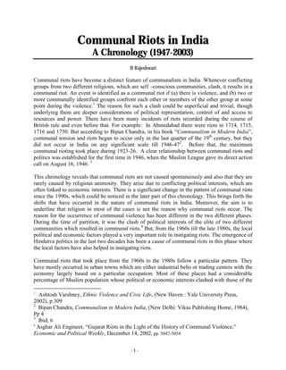 Communal Riots Cause Communal riots in india: A Chronology (1947-2003) | PDF