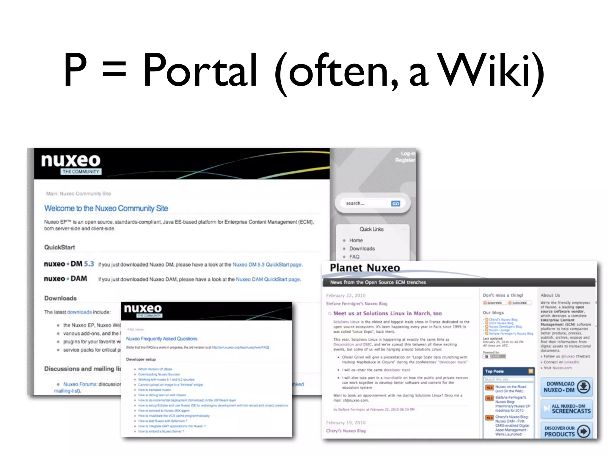 P = Portal (often, a Wiki)

 