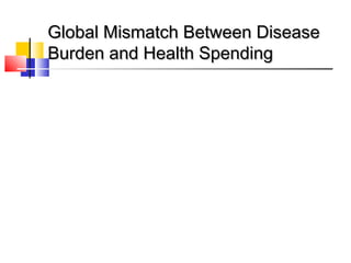 Global Mismatch Between DiseaseGlobal Mismatch Between Disease
Burden and Health SpendingBurden and Health Spending
 