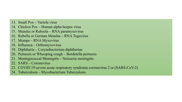 Communicable diseases and causative agents- a detailed chart | PPTX ...